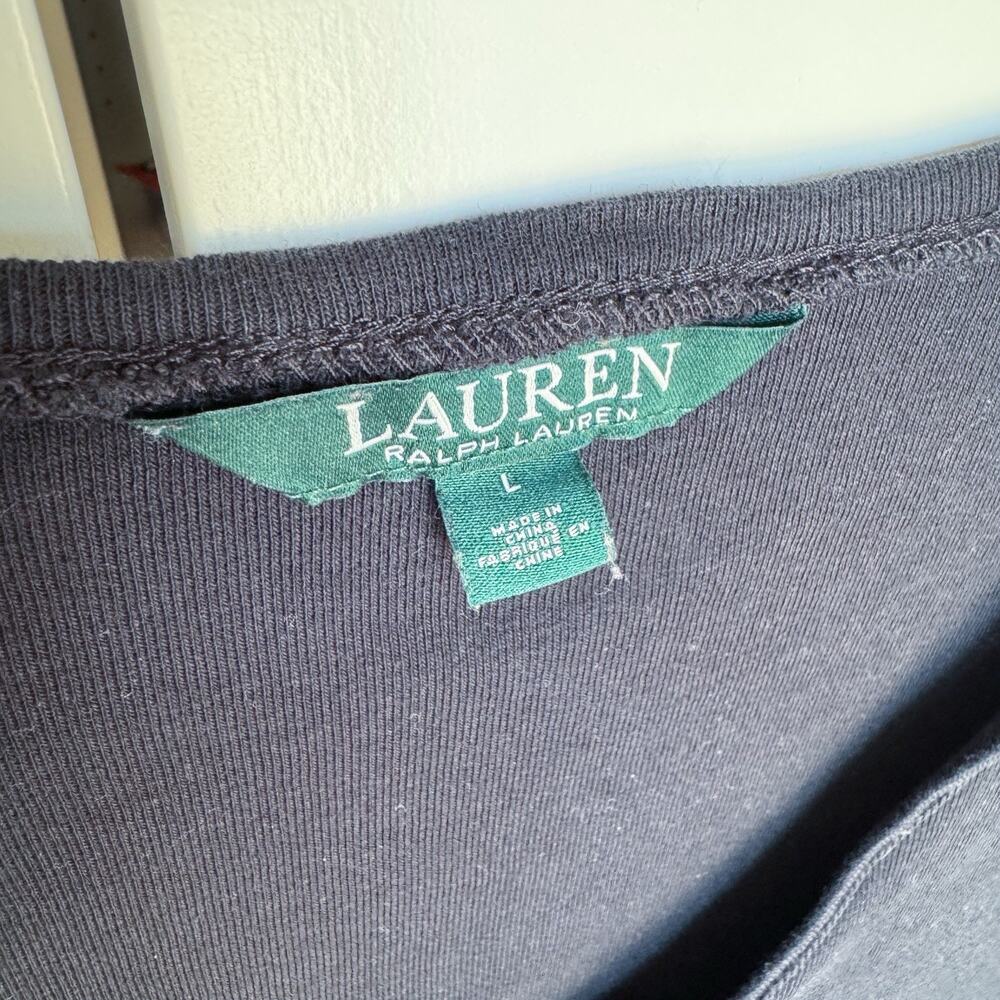 Lauren Ralph Lauren Women’s Long Sleeve V Neck LARGE- Black- Button Shoulder - Picture 2 of 8
